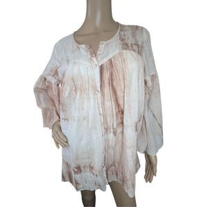 Blu Pepper Boho Tie Dye Layered Button Up Long Sleeve Blouse